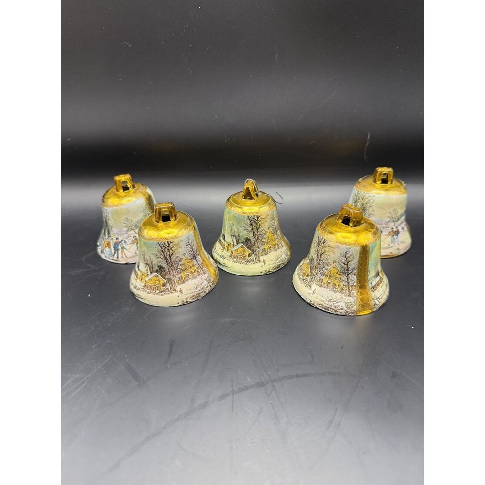 Vintage Currier and Ives‎ Winter Scene Bell Shaped Christmas Ornaments(5)